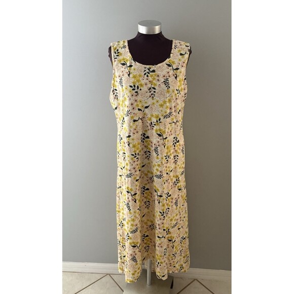 Duluth Trading Co Maxi Dress Womens L Yellow Floral Prairie To ‘n’ Flow High Low - Picture 1 of 15
